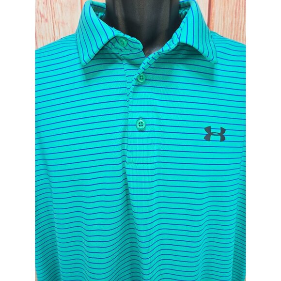 Under Armour XL Loose Fit HeatGear Polo Shirt Blue Striped Mens Golf Top - Picture 3 of 8